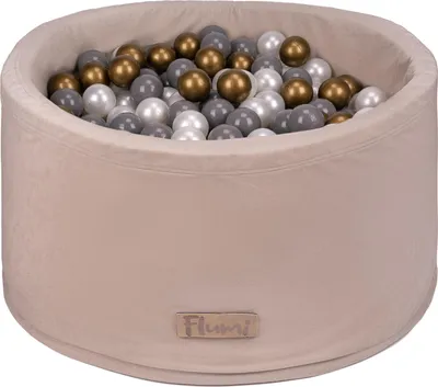 Image de Piscine en mousse Flumi 90x40 cm avec 200 balles ∅7 cm – beige + balles dorées