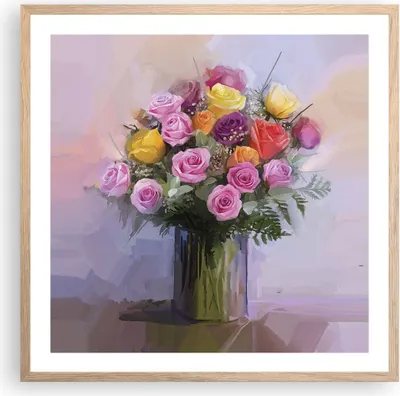 Produktbild von Gerahmtes Poster - Rahmen in heller Eiche - Blumen Vase Grafiken - 60x60 cm - Wand Bild - Wanddeko - Wandbilder - Wandposter - Bilderrahmen - Bilder - Kunstdruck - Wandbild - P2NAC60x60-4207