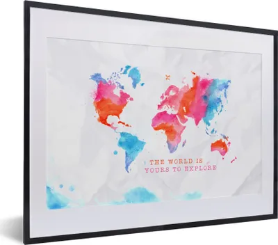 Produktbild von MuchoWow® Gerahmtes Poster Karte - Welt - Sprichwörter 40x30 cm - Poster mit Schwarzem Bilderrahmen Wandposter Rahmen Foto Bilder - Bilderrahmen - Poster im Rahmen