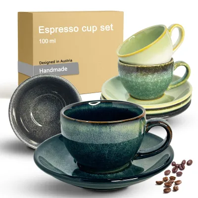 Espressokopjes-Set 4x100ml mit Untertassen, Steinzeug
