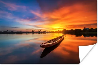 Produktbild von MuchoWow® Poster Boot - Wasser - Sonnenuntergang - Orange - Wasser 180x120 cm - Fotoplakat