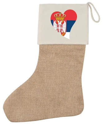 Produktbild von Huuraa Weihnachtsstrumpf Serbien Flagge Herz Beige Jute Kaminstrumpf Geschenkidee