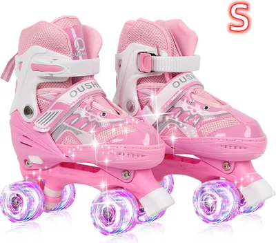 Produktbild von Kinder Rollschuhe mit Leuchtenden Rädern Roller Skates Inline Skates Verstellbar Größe 31-34 (Rosa)