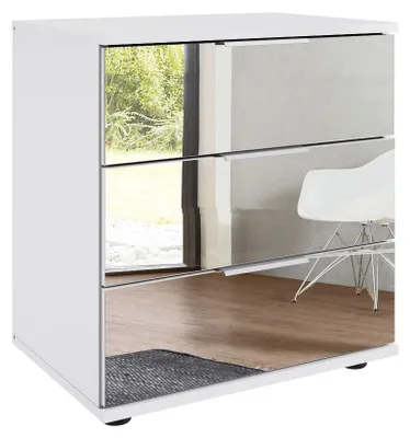 Image de Commode Saigon avec 3 tiroirs, dimensions 46x38x58 cm, couleur au choix : blanc / miroir