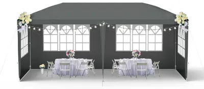 Image de Pavillon de jardin QEENTOE, 3x6 mètres, anthracite, tente en polyéthylène étanche avec 6 parois, porte zippée, idéal pour les événements de jardin