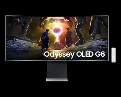 Zdjęcie produktu dla Samsung LS34DG850SUXDU, 86,4 cm (34"), 3440 x 1440 px, UltraWide Quad HD, OLED, 0,03 ms, Srebrny