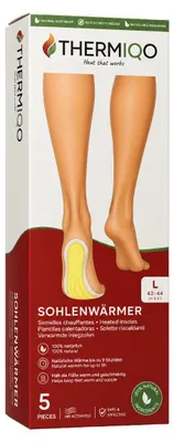 Produktbild von Thermiqo Sohlenwärmer – 5 Paar – Größe L – Bis zu 9 Stunden warme Füße – Extra warme, luftaktivierte Fußwärmer für Schuhe, Wandern, Wintersport & Outdoor-Arbeit – für Schuhe & Skischuhe