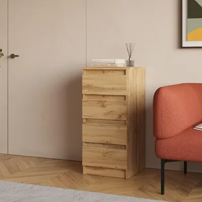 Produktbild von Kommode SOLA - Eiche Wotan - 4 Schubladen - Breite 40 cm, Höhe 90 cm, Tiefe 43 cm