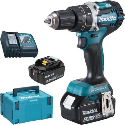 Produktbild von Makita DHP484RTJ, Handbohrmaschine, Ohne Schlüssel, Schwarz, Blau, 1,3 cm, 3,6 cm, 1,3 cm