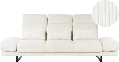 Produktbild von BELIANI 3-Sitzer Sofa Hellbeige Cord mit 3 Dekokissen Verstellbare Armlehnen Rückenlehne Sitztiefe Kopfstütze Modernes Design Polstersofa Stoffsofa