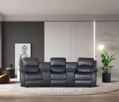 Produktbild von Happy Home 3-Sitzer Relaxsessel Home Cinema Polstergarnitur mit Getränkehaltern Ablagefach Fernsehsessel Polstersessel Sessel Schwarz 310 × 100 × 101
