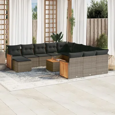 Produktbild von Design 13-tlg. Garten-Sofagarnitur mit Kissen Grau Poly Rattan, Gartenmöbel-Sets 2024 Neu