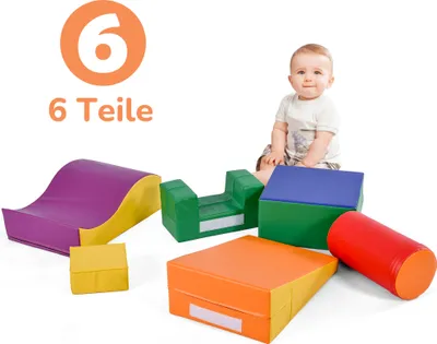 Obrázek produktu pro Fortuna Lai 6 dílů. Měkké stavební bloky, sada stavebních bloků, pěnové stavební bloky na hraní a lezení, obří stavební bloky, měkké stavební bloky do jeslí a mateřské školy, Imitace kůže, Bunt（B）