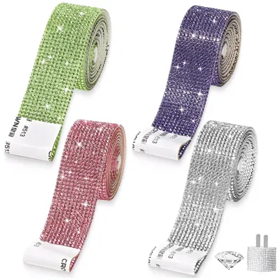 Produktbild von Strassband selbstklebend - 4 Rollen mit Glitzersteinen - Für Kleidung und Bastelprojekte