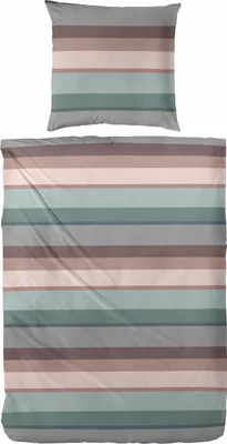 Produktbild von Westminster Feinbiber Bettwäsche 135x200 Streifen petrol grau rosa 173092-57