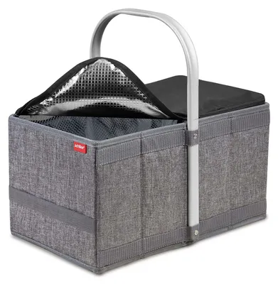 Produktbild von Einkaufskorb mit Kühlfunktion – Faltbarer Kühlkorb aus reißfestem Polyester mit Aluminiumgriff – Isoliertes Innenfutter für warme & kalte Lebensmittel – Leicht & stabil mit verstärktem Boden – Platzsparend faltbar mit Fixiergummi