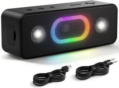 Produktbild von Ortizan Bluetooth 5.3 Lautsprecher, Musikbox, Dual-Bass, 24H Akku, 6 Lichteffekte, IPX6 Wasserschutz, TWS Stereo, AUX, Freisprechen, 20m Reichweite