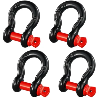 Image de VEVOR Manille à anneau en D 5/8 pouces, pack de 4 manilles en acier allié, résistance à la rupture de 13 tonnes avec tige filetée de 3/4 pouces, manille de récupération robuste pour véhicules tout-terrain, accessoires de remorquage
