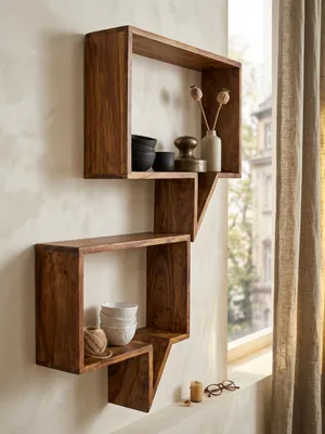 Produktbild von 2er Set Wandregale MUMBAI Massivholz Sheesham Holzregal Landhaus-Stil Hängeregal Echt-Holz Wandboard Natur-Produkt
