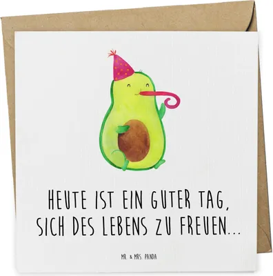 Produktbild von Mr. & Mrs. Panda Grußkarte Avocado Feier - Weiß - Geschenk, Party, Gute Laune, Fete, Gesund, faltkarte, Geburtstag, anlasskarte, doppelkarte, Glückwunschkarte, Klappkarte