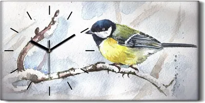 Produktbild von Wandbild Leinwand Bilder mit Uhr 60x30 Gemälde Winter Schnee Zweig Tier Vogel - schwarze Hände