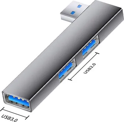 Productafbeelding van INF Multi-poort expander: USB naar dubbele USB 2.0 + USB 3.0-adapter - aluminiumlegering Grijs
