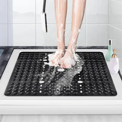 Produktbild von Rutschfeste Duschmatte, 70 x 70 cm, große quadratische Matte mit starken Saugnäpfen, schimmelresistentes PVC – maschinenwaschbar, schwarz