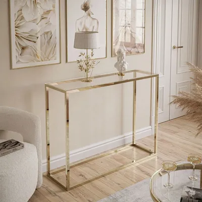 Produktbild von Konsolentisch MODERN GLASS II GOLD CHROM 100 cm Gold chrom / Glastischplatte