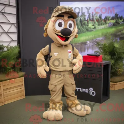 Image de Costume de mascotte REDBROKOLY Tan Special Air Service habillé avec un short de course et des porte-documents