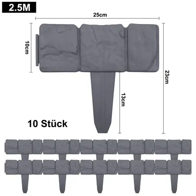 Obrázok produktu pre Obruba trávnika z plastu v kamennej optike 2,5 m Obruba záhonu na kosenie Obruba záhonu z plastu pre záhradu Palisáda 25 cm x 23 cm (D x V) - 10 kusov/2,5 m antracit CEEDIR