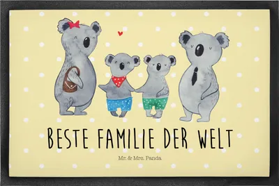 Produktbild von Mr. & Mrs. Panda Schmutzmatte Koala Familie zwei 50 x 75 cm - Gelb Pastell - Geschenk, Fussmatte, Türmatte, Bodenvorleger, fußmatte, Fußabtreter, Familienzeit, Muttertag