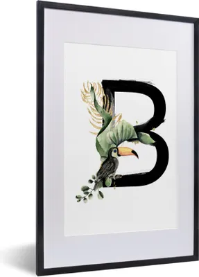 Produktbild von MuchoWow® MuchoWow® Gerahmtes Poster Papagei - Alphabet - Buchstabe B 40x60 cm - Poster mit zchwarzem Bilderrahmen - Poster in Rahmen