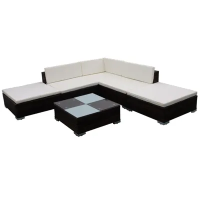 Produktbild von 6-tlg. Garten-Lounge-Set mit Auflagen Poly Rattan Braun
