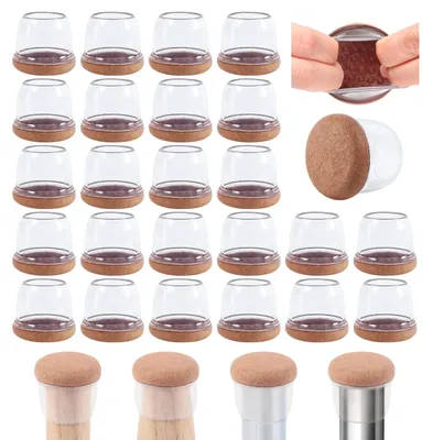 Zdjęcie produktu dla Podkładki meblowe 32 sztuki, okrągłe, przezroczyste, silikon, na nogi krzeseł 2,8-3,7 cm, ochrona podłóg