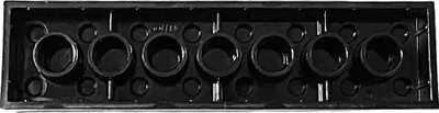 A black plastic LEGO brick with 8 studs, viewed from a slightly elevated angle.