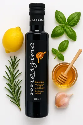 Produktbild von Messino Balsamico-Essig mit Thymianhonig 250 ml – Griechischer Premium-Balsamico, Gereift im Holzfass, Ohne Zuckerzusatz