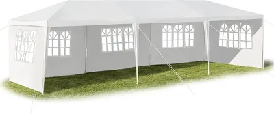 Produktbild von 3x9 m Gartenpavillon mit Metallstruktur, Gartenzelt mit 5 abnehmbaren Seitenwänden, Partyzelt mit Fenstern, für Party Hochzeiten Camping