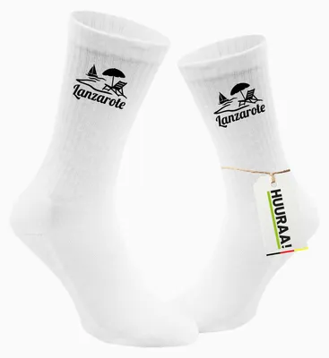 Produktbild von Huuraa Uni Socken Lanzarote Inselmotiv Spanien 37/41 White Baumwolle Tennissocken Geschenkidee