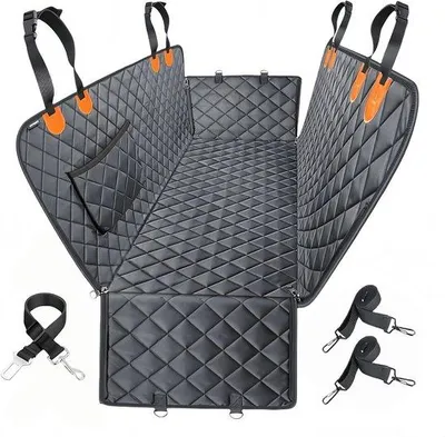 Produktbild von Robuste Hundehamacke mit Seitenflappen – 100% wasserdicht antislip reißfest, schwarz/orange für Auto, LKW und SUV