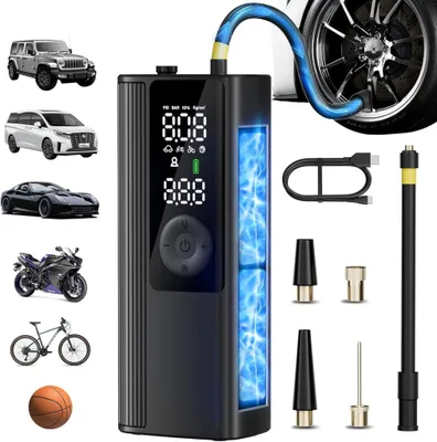 Produktbild von Tragbarer Reifenfüller mit Doppel-Anzeige | 150 PSI Luftkompressor Kabellos für Auto, Motorrad, Bike | Automatische Abschaltung, LED-Licht​
