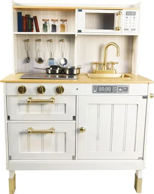 Produktbild von 4iQ Spielküche Spielzeug Küche aus Holz für Kinder LittleChef White 70x30x93,5 cm mit Zubehör