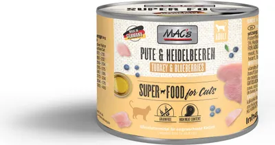Produktbild von MAC´s 6x200g Pute & Heidelbeeren Nassfutter für Katzen getreidefrei und naturell