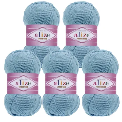 5 x 100g Strickgarn Alize Cotton Gold Uni Klassikgarn Häkelgarn eisblau