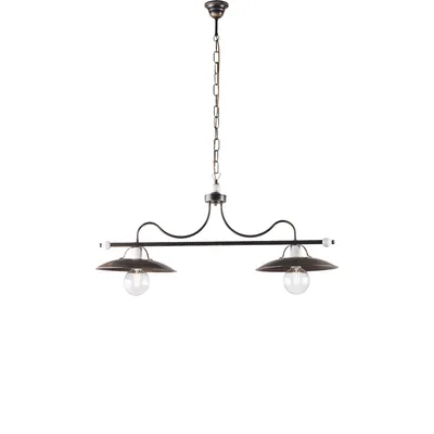 Image de Cave Lustre En Fer Laqué MarronReproduction Or Antique Et Finitions Blanches 2 Lumières L. 87X30 Bl234-2-Br