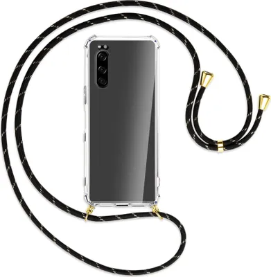 Produktbild von Handykette Backcover-Schutzhülle mit Band (Metall goldfarben) für Sony Xperia 5 - schwarz/gold