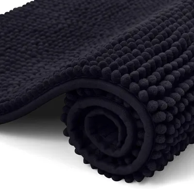 Productafbeelding van Chenille Badmat 40x60 cm, Zwart, Antislip, Zacht, Absorberend voor Badkamer