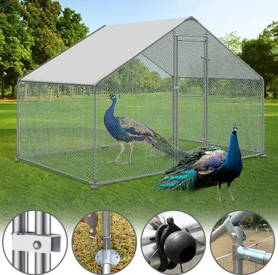 Obrázok produktu pre XINZI kurník 3x2x2 m pre voľný výbeh - pozinkovaný oceľový rám + PE tieniaca strecha, so zamykateľnými dverami a 36 m PVC siete, pre kurčatá/králíky