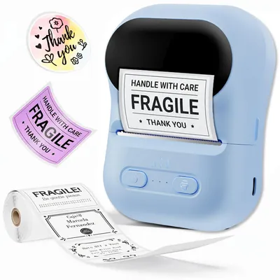 Productafbeelding van ZELURXX Draadloze Bluetooth Thermische Labelprinter, 58mm, draagbaar, voor smartphone, oplaadbaar, geschikt voor QR-codes, gebruik in huis, kantoor, magazijn en doe-het-zelf projecten