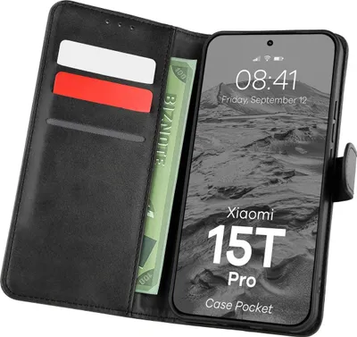 Produktbild von Handyhülle mit Klappe für Xiaomi 15T Pro, Bizon Case Pocket, Schwarz