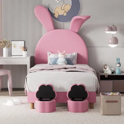 Produktbild von Polsterbett - 90 x 200 cm , Rosa , Samt , LED-Beleuchtung , höhenverstellbares Kopfteil , mit Stauraum